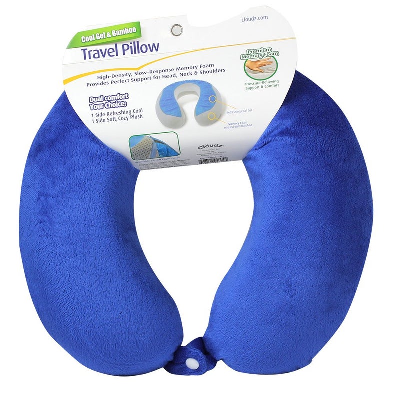 Cloudz Comfort Gel Memory Foam Travel Neck Pillow - Blue - Image 3